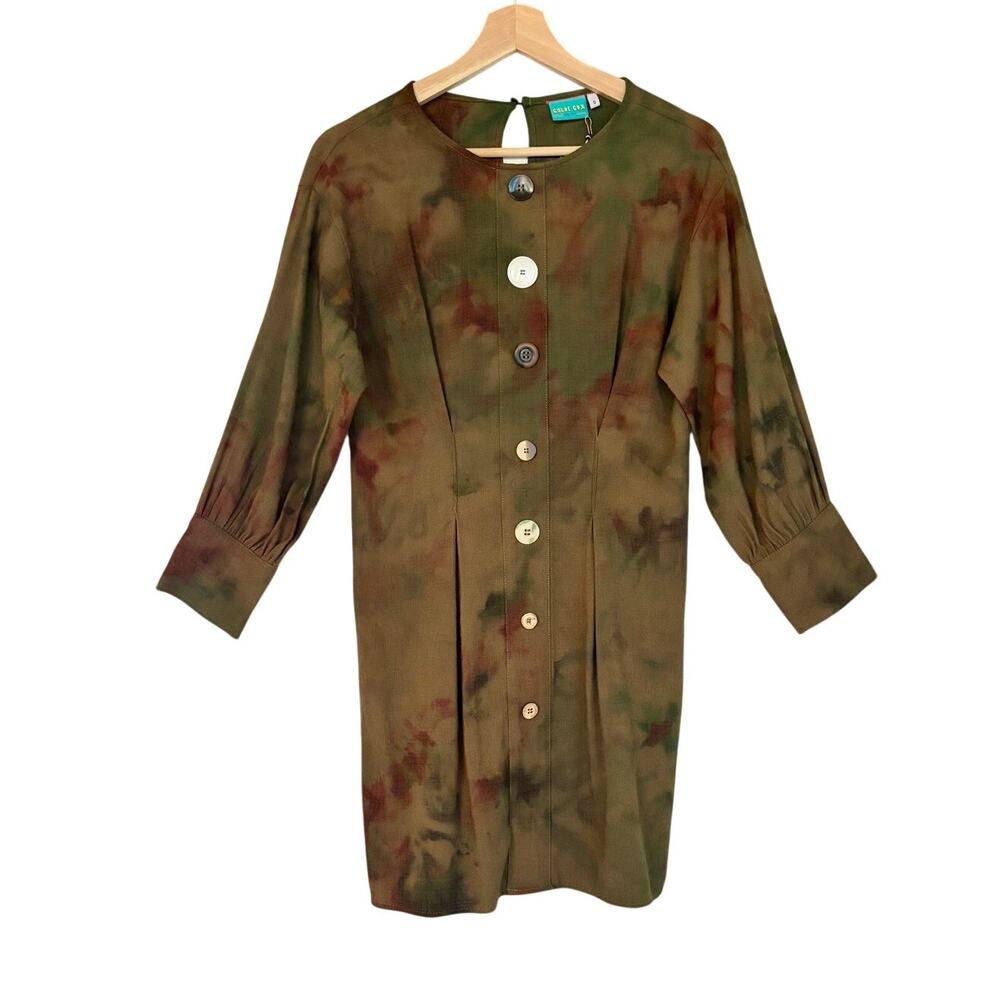 $178 NEW OOAK Handmade Upcycled Hand Dyed Olive Green Long Sleeve Dress- Small